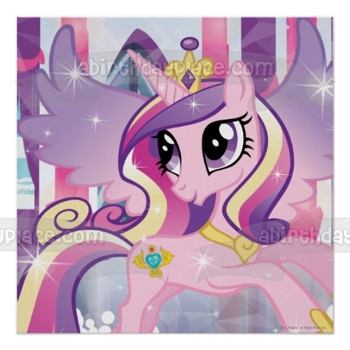 My Little Pony Princess Candence Pink and a Purple Striped Background Edible Cake Topper Image ABPID07040
