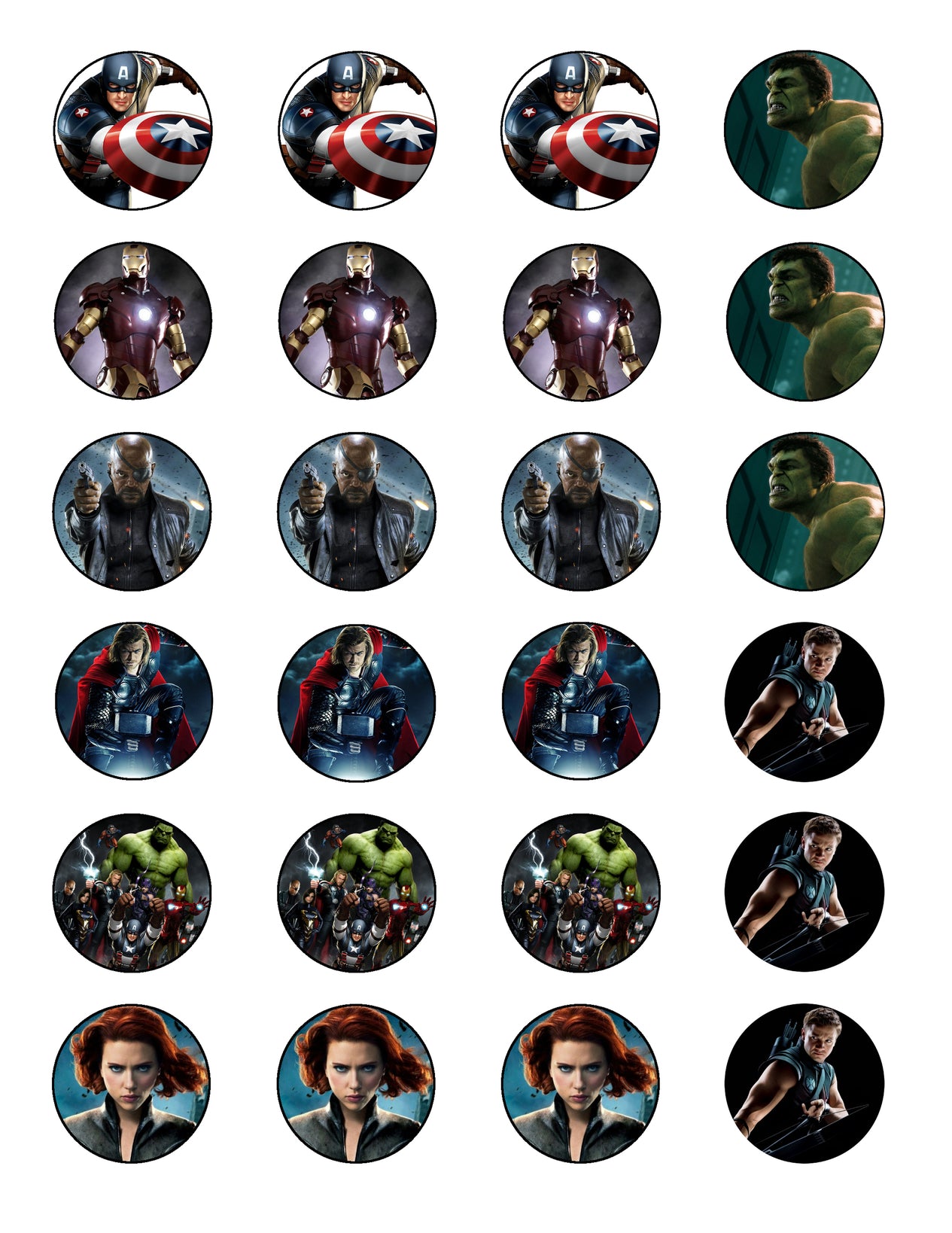 Marvel Avengers Captain America the Hulk Iron Man Thor Black Widow Edible Cupcake Topper Images ABPID07070