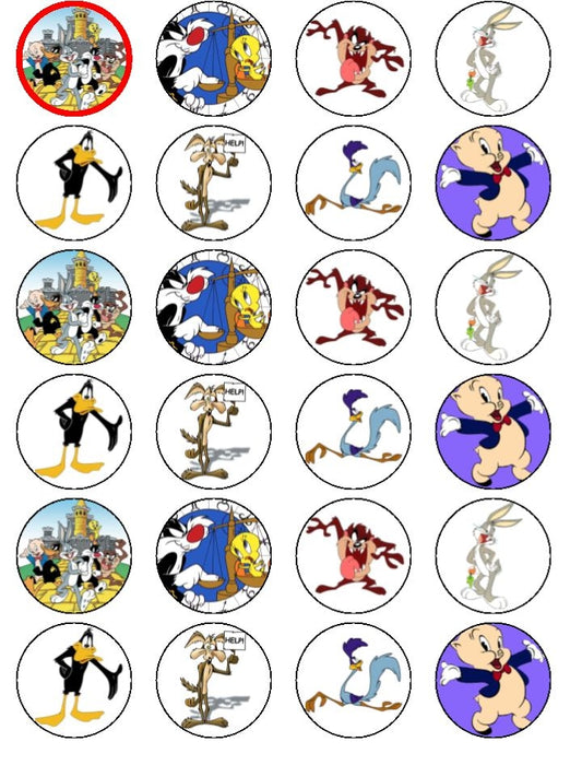 Imágenes decorativas comestibles para cupcakes de Looney Tunes, el diablo de Tazmania, Bugs Bunny, Piolín y el correcaminos, ABPID07103 