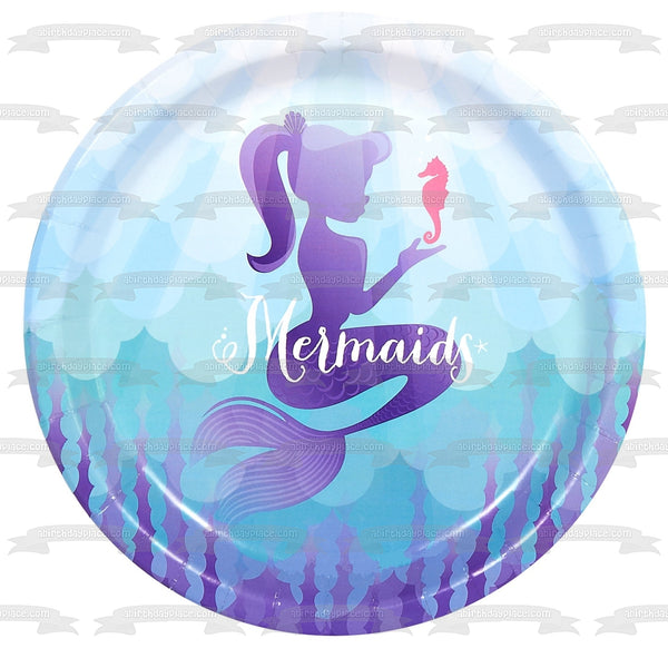Mermaid Seahorse Cartoon Edible Cake Topper Image ABPID07115
