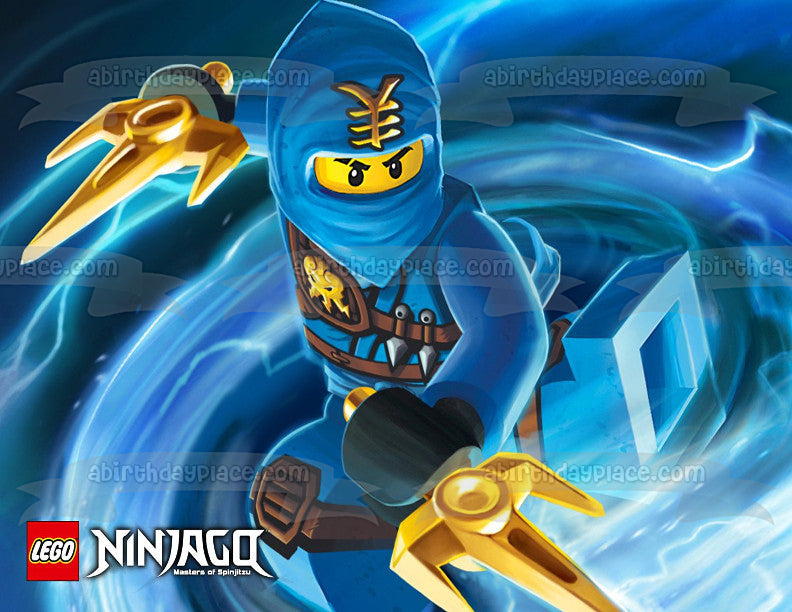 LEGO Ninjago Logo Blue Ninjago Jay Walker Elemental Master Edible Cake Topper Image ABPID07142