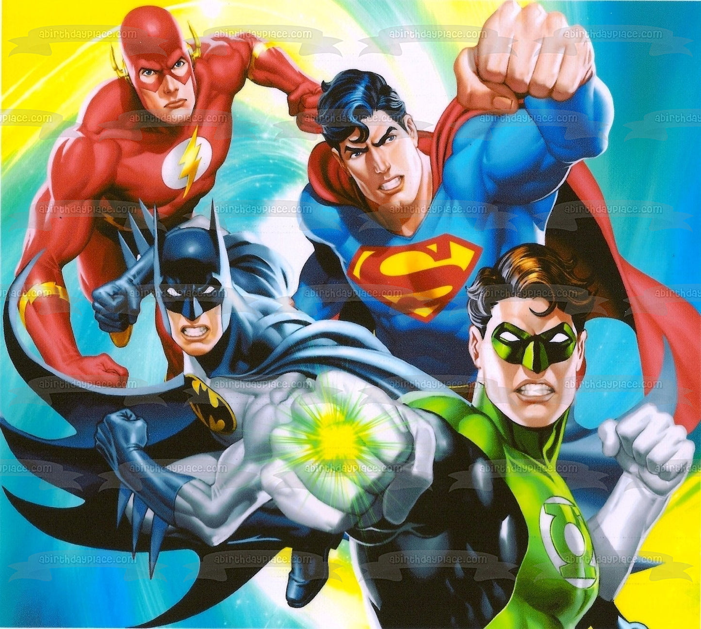 Superman Green Lantern Batman and the Flash Edible Cake Topper Image ABPID07188