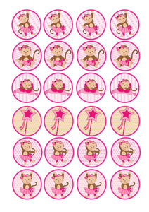 Monkeys Girl Ballerina Tutu Magic Wand Cartoon Edible Cupcake Topper Images ABPID07200