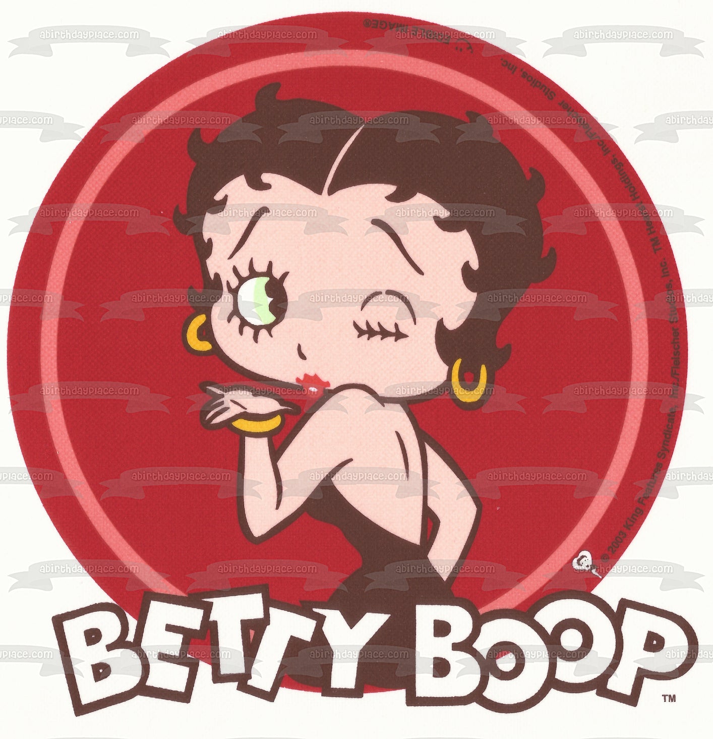 Betty Boop lanzando un beso y un fondo rojo Imagen comestible para decoración de tarta ABPID07213 
