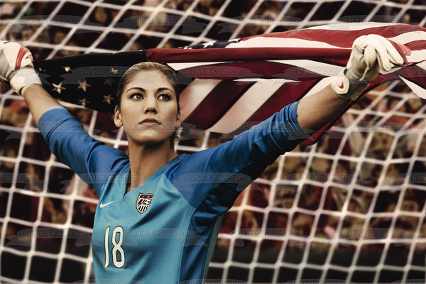 Hope Solo Women's Soccer Goalie Olympic Gold Medalist with an American Flag Edible Cake Topper Image ABPID07318