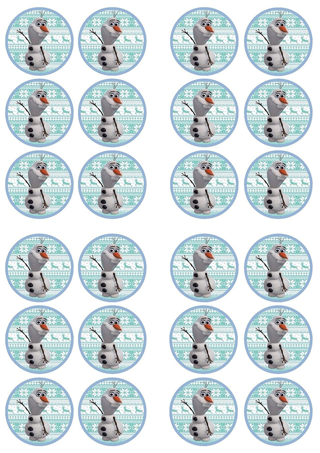 Disney Frozen Olaf Blue Snowflake Background Edible Cupcake Topper Images ABPID07353