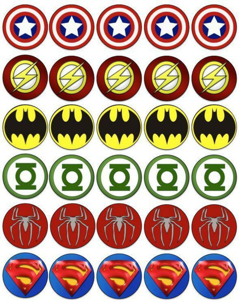 Superhero Logos Captain America the Flash Batman Green Lantern Spider-Man Superman Edible Cupcake Topper Images ABPID07360