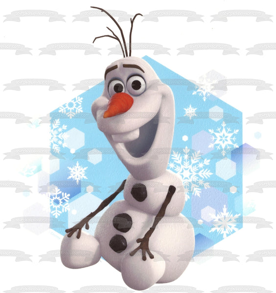 Frozen Olaf Snowflake Background Edible Cake Topper Image ABPID07369