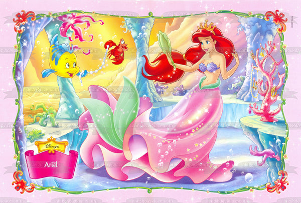 The Little Mermaid Flounder Sebastian and Ariel Under the Sea Edible Cake Topper Image ABPID07408