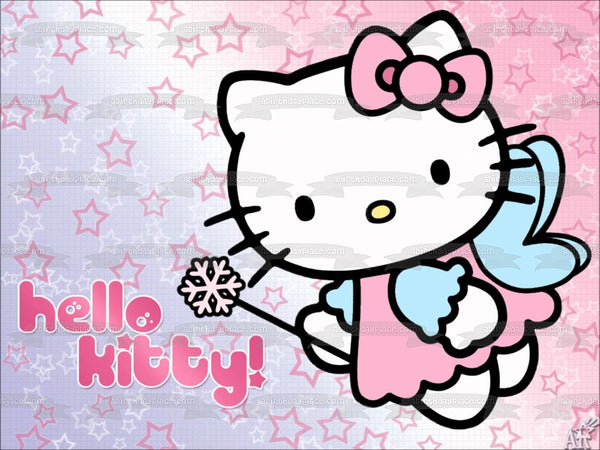 Hello Kitty Fairy Wings and Wand Starry Background Edible Cake Topper Image ABPID07452