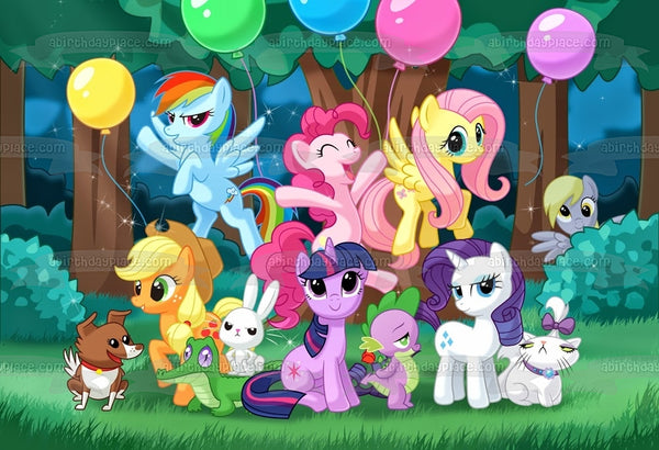 My Little Pony Equestria Girls Rainbow Dash Fluttershy Pinkie Pie Balloons and Twilight Sparkle Edible Cake Topper Image ABPID07470