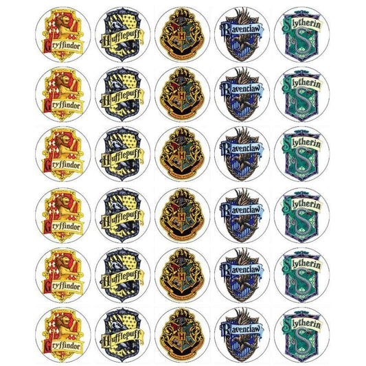 Harry Potter Escudos de Hogwarts Gryffindor Hufflepuff Emblema de Hogwarts Ravenclaw y Slytherin Imágenes comestibles para cupcakes ABPID07527 