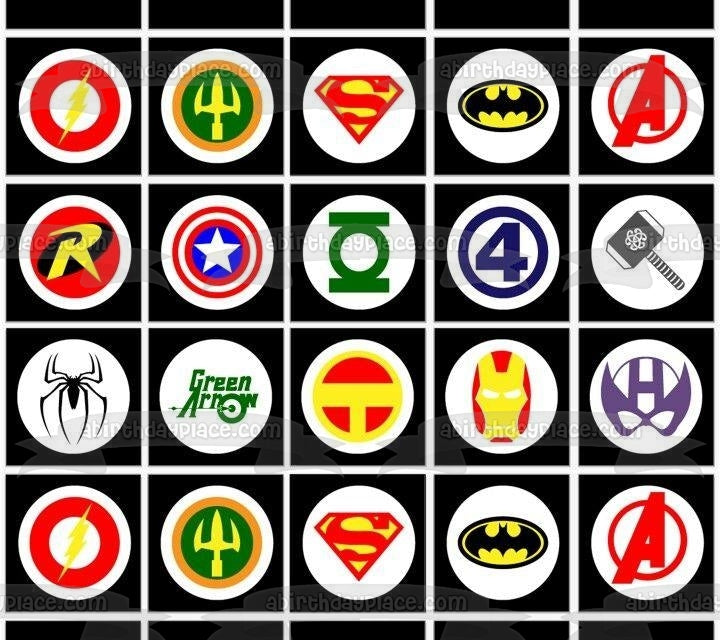 Superhero Logos Captain America Batman Superman and Green Arrow Edible Cake Topper Image ABPID07640