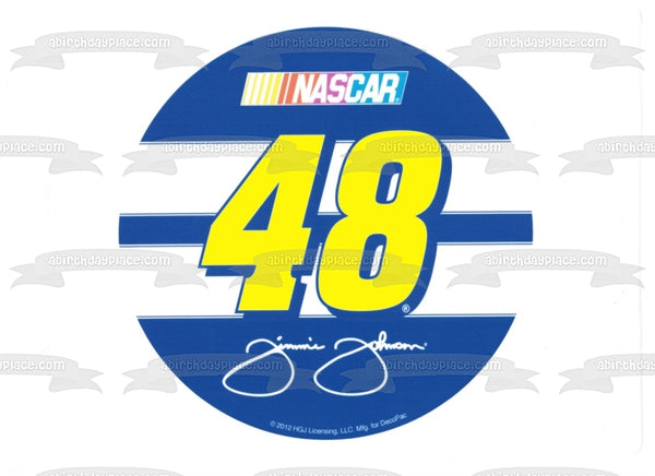 Nascar Logo Jimmie Johnson 48 and His Signature Edible Cake Topper Image ABPID07681
