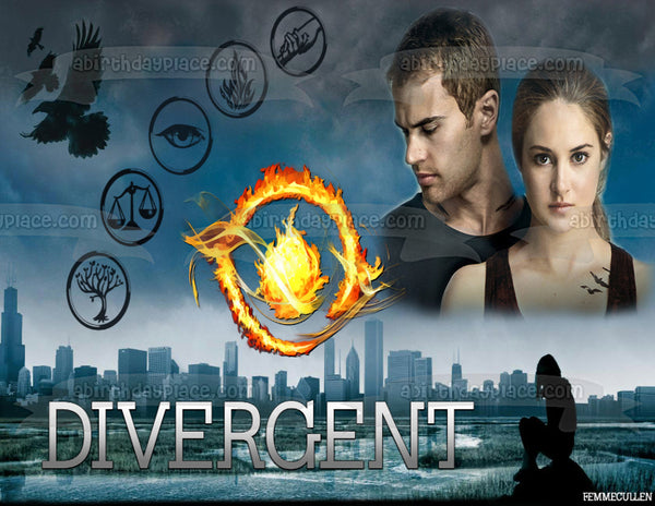 Divergent Factions Tris Pryor Dauntless Amity Erudite Abnegation Candor and Tobias Eaton Edible Cake Topper Image ABPID07741