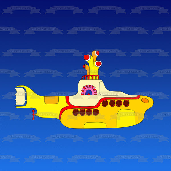 The Beatles Yellow Submarine with a Blue Background Edible Cake Topper Image ABPID07863
