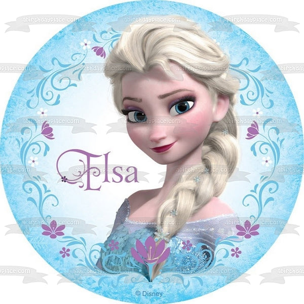 Frozen Elsa Surrounded by  Purple Flowers Edible Cake Topper Image ABPID07961