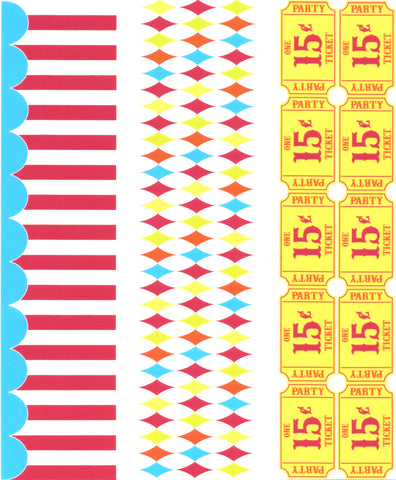 Carnival Theme Game Tickets Argyle Pattern Big Tent Pattern Edible Cake Topper Image Strips ABPID07969