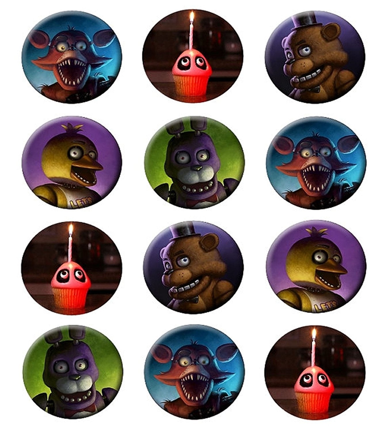 Five Nights at Freddy's Freddy Fazbear Bonnie Foxy Chiko and a Cupcake Edible Cupcake Topper Images ABPID08029