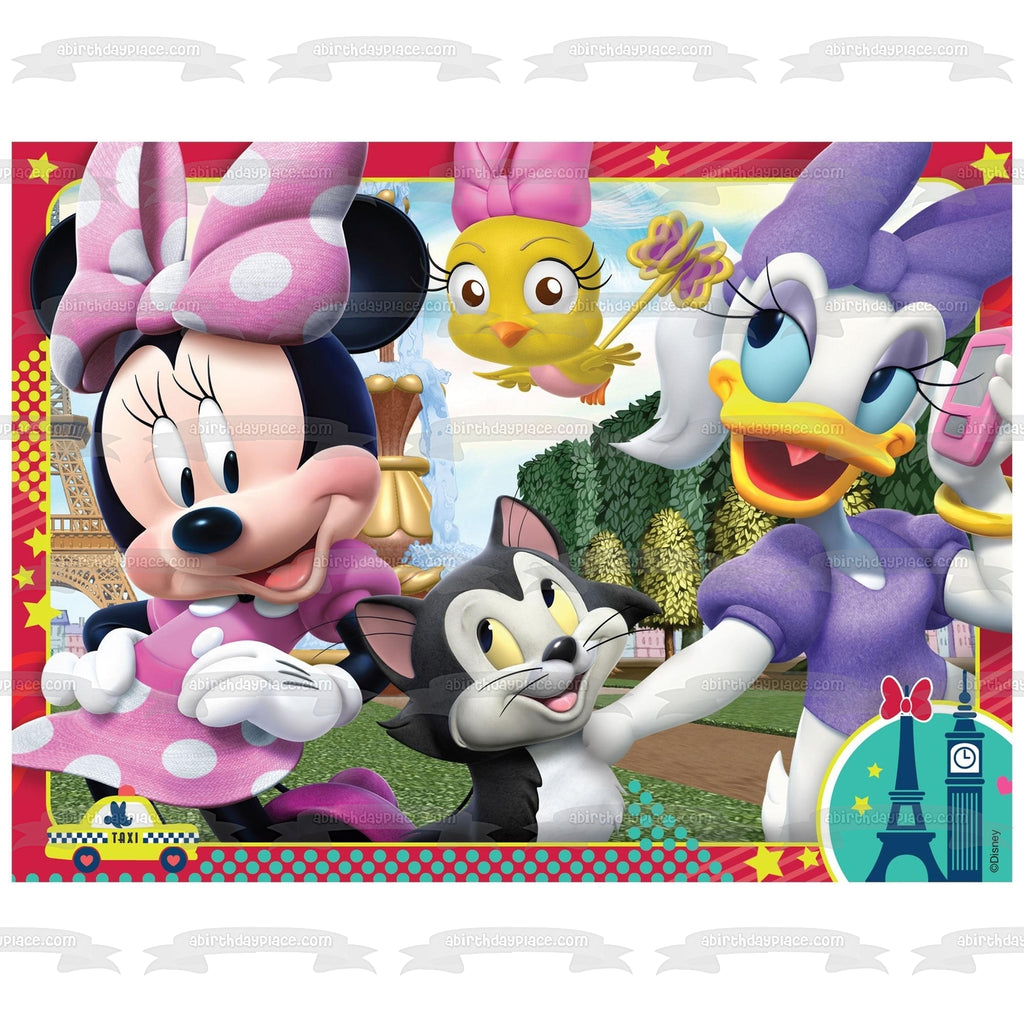 Minnie Mouse Daisy Duck France Bird and a Cat Edible Cake Topper Image