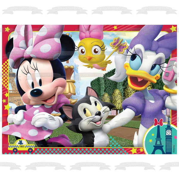 Minnie Mouse Daisy Duck France Bird and a Cat Edible Cake Topper Image ABPID08157
