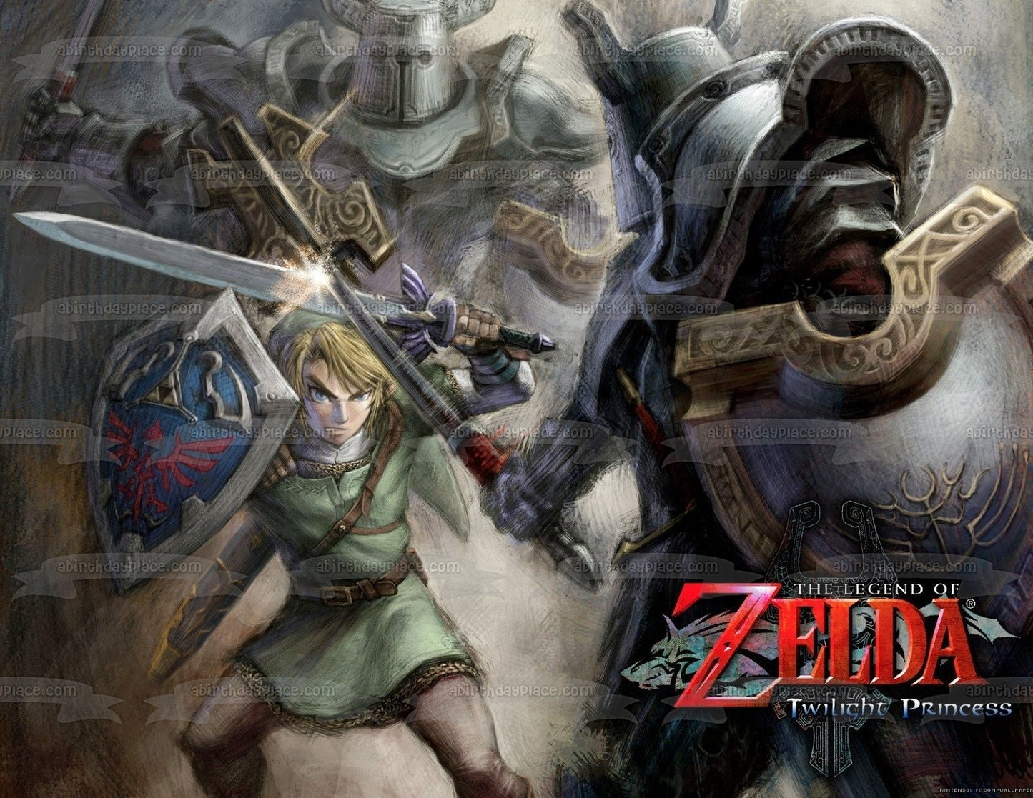 The Legend of Zelda Twilight Princess Link Sword and a Sheild Edible Cake Topper Image ABPID08165