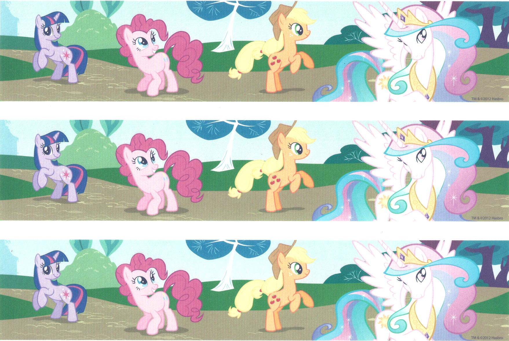 My Little Pony Equestria Girls Rainbow Dash Applejack Pinkie Pie Princess Celestia Edible Cake Topper Image Strips ABPID08220