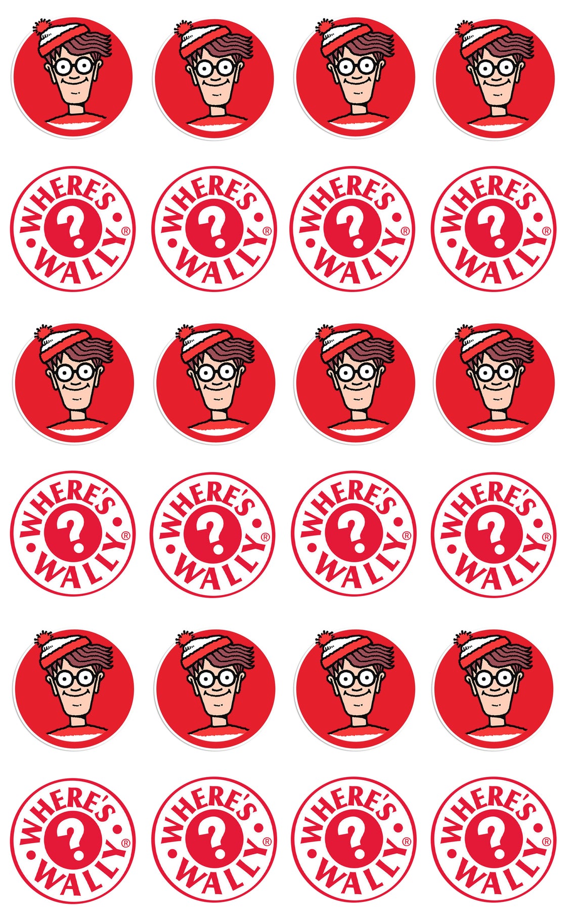Where's Wally Red Background Question Marks Edible Cupcake Topper Images ABPID08232