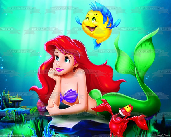 Disney the Little Mermaid Ariel Flounder Sebastian Edible Cake Topper Image ABPID08292