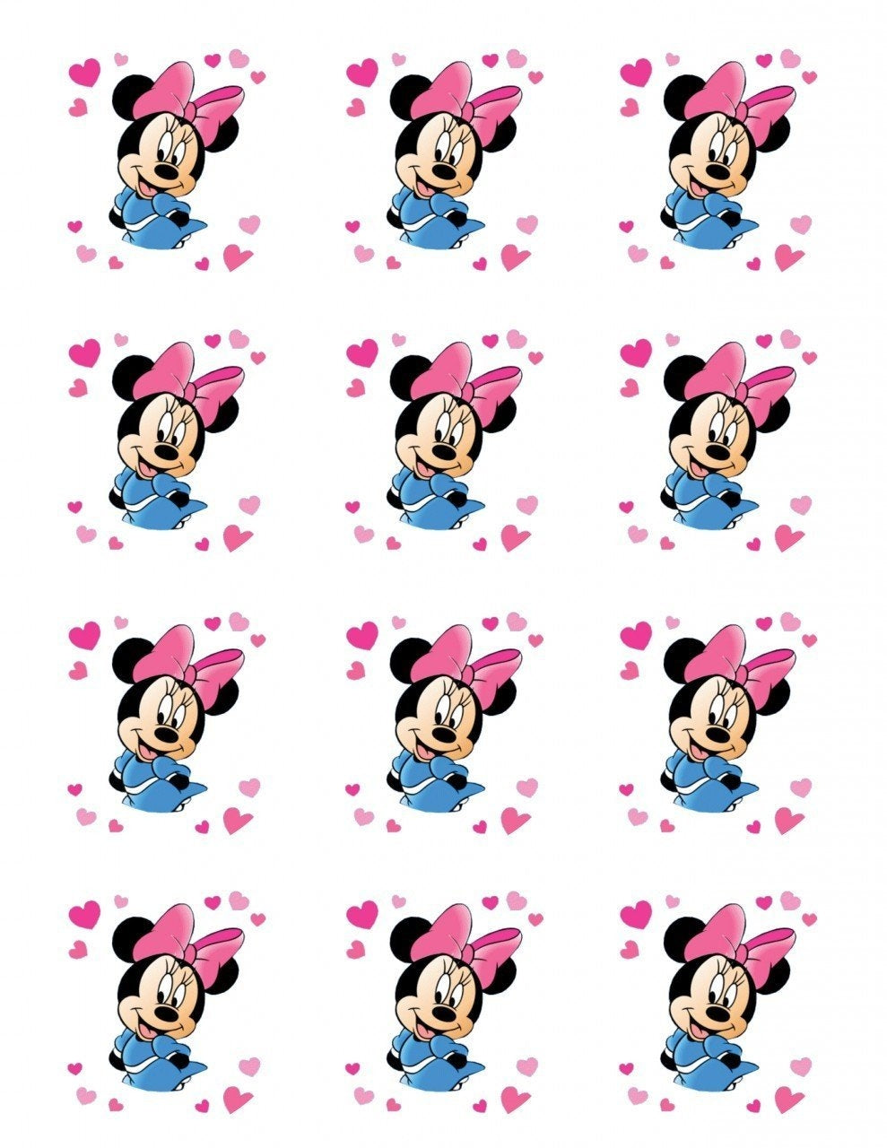Disney Minnie Mouse Pink Hearts Edible Cupcake Topper Images ABPID08353