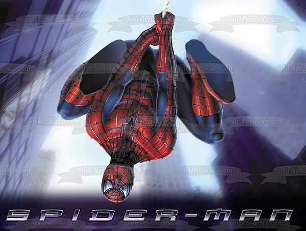 Marvel Spider-Man Hanging Upside Down Edible Cake Topper Image ABPID08560