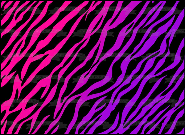 Pink Purple Black Zebra Stripes Print Edible Cake Topper Image ABPID09012