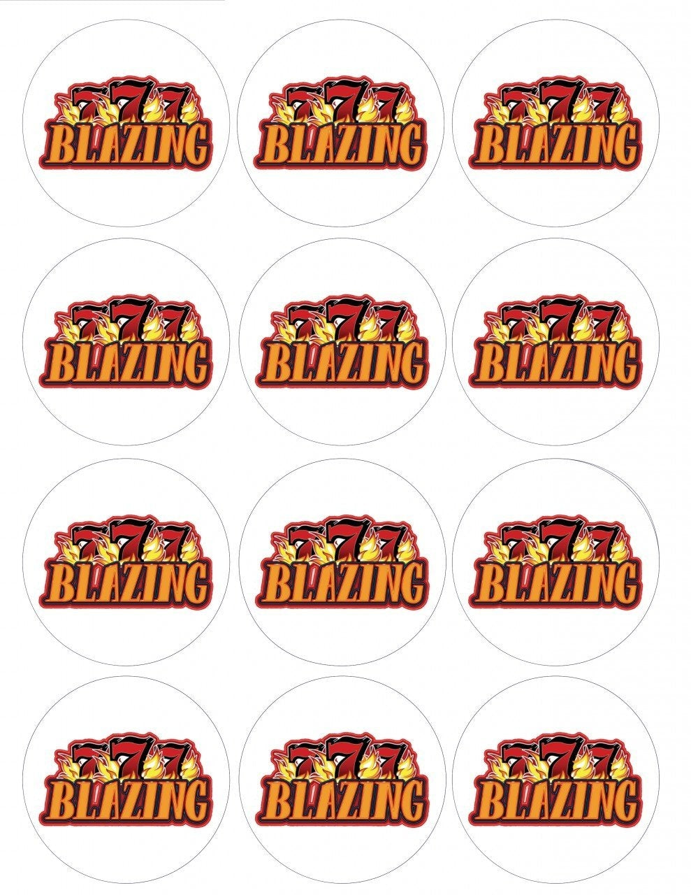 Slot Machine 777 Three Flaming Sevens In a Row Blazing Money Edible Cupcake Topper Images ABPID09055