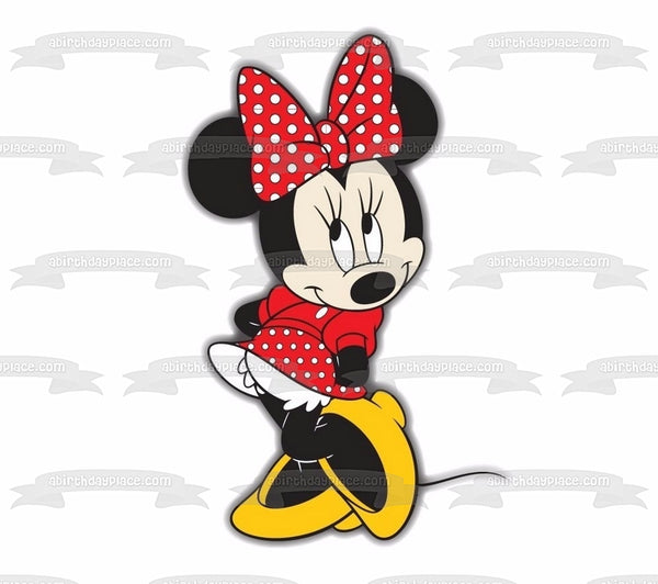 Disney Minnie Mouse Red White Polka Dots Edible Cake Topper Image ABPID09146