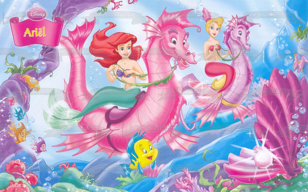 Disney Princess the Little Mermaid Ariel Riding Seahorse Edible Cake Topper Image ABPID09174