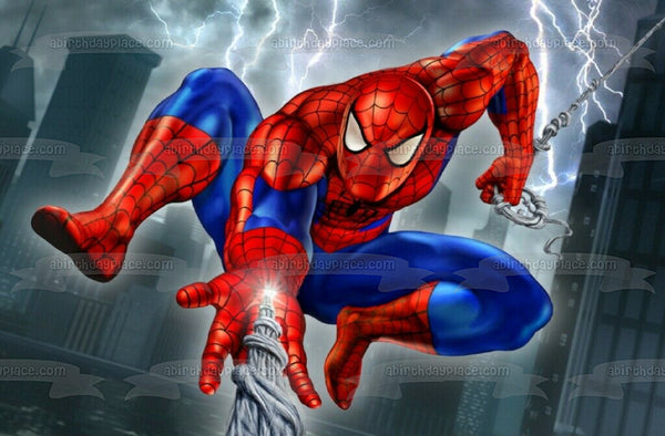 Spider-Man Marvel Comics Shooting Webs Swinging Edible Cake Topper Image ABPID09206