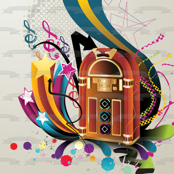 Jukebox Musical Symbols Stars Colorful Stripes Edible Cake Topper Image ABPID09269