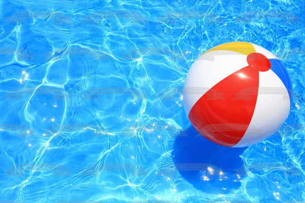 Red Yellow Blue White Beach Ball Floating on Pool Edible Cake Topper Image ABPID09398