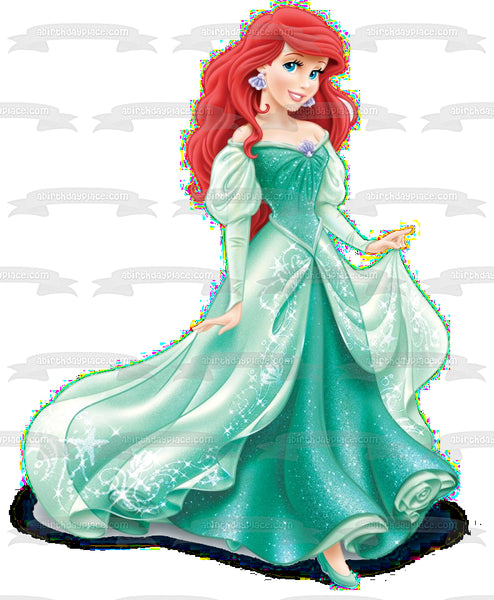 Disney the Little Mermaid Ariel Green Ball Gown Edible Cake Topper Image ABPID09467