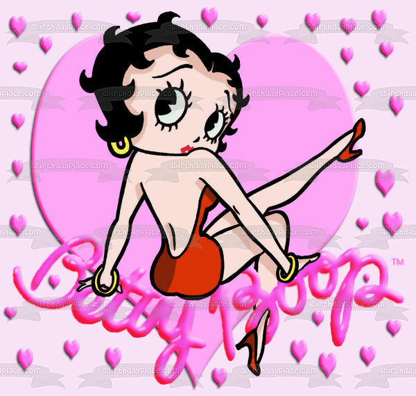 Betty Boop Pink Hearts Edible Cake Topper Image ABPID09476