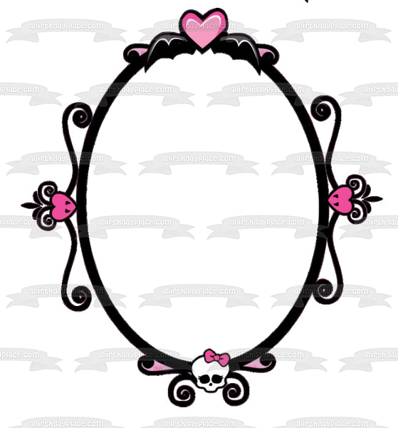Monster High Picture Frame Pink Hearts Edible Cake Topper Image ABPID09579