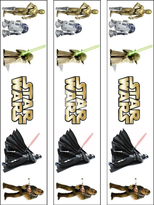 Star Wars C-3PO R2-D2 Yoda Darth Vader Chewbaca Edible Cake Topper Image Strips ABPID09907