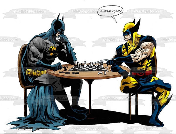 Marvel DC Comics Batman Wolverine Playing Chess Edible Cake Topper Image ABPID10097