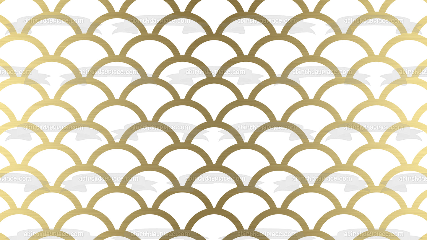 Imagen de adorno comestible para pastel de fondo con patrón de vieira dorada ABPID11195 