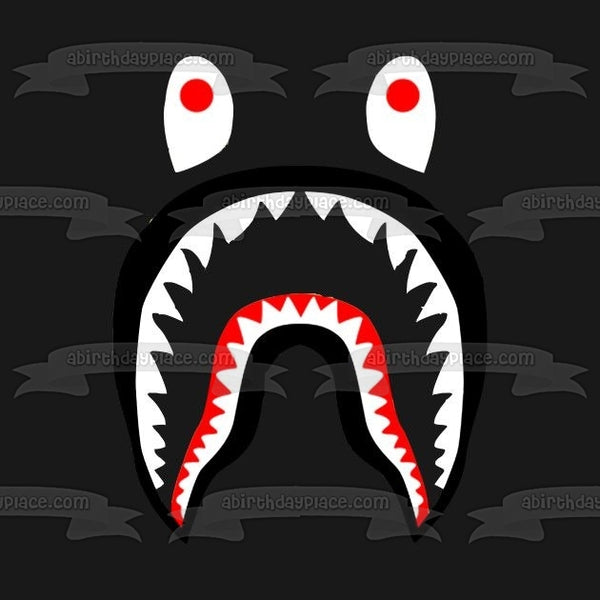 Bape Shark Logo Hoodies Black Background Edible Cake Topper Image ABPID11305