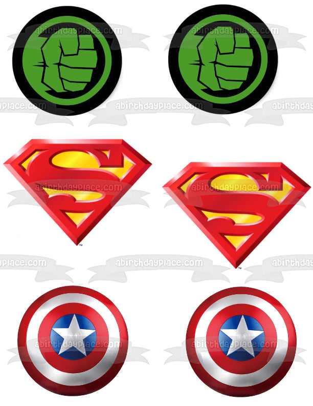 Superhero Logos The Hulk Superman Edible Cupcake Topper Images ABPID11415
