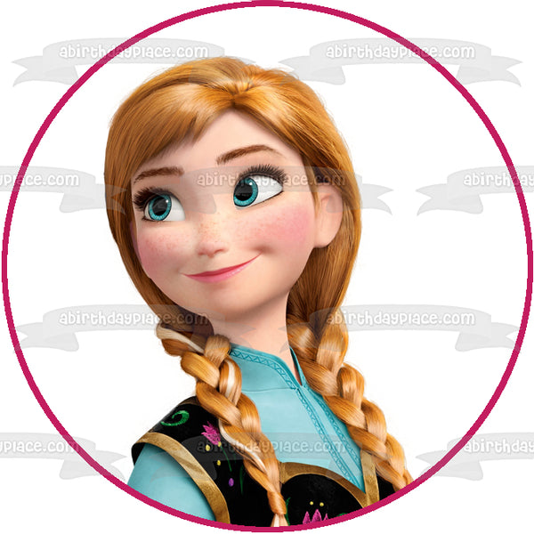 Disney Frozen Anna Smiling Edible Cake Topper Image ABPID11496