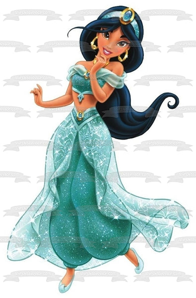 Disney Aladdin Jasmine Green Ball Gown Edible Cake Topper Image ABPID11506