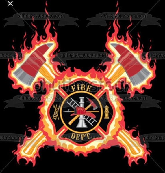 Fire Department Maltese Cross Flames Logo Edible Cake Topper Image ABPID11557