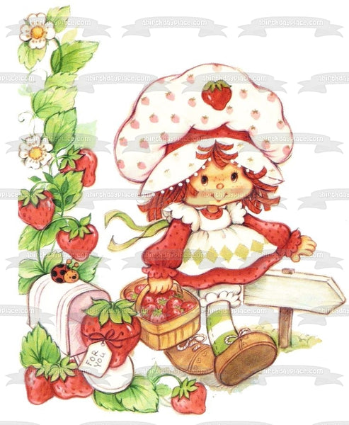 Strawberry Shortcake Strawberries Ladybug Flowers Edible Cake Topper Image ABPID11937